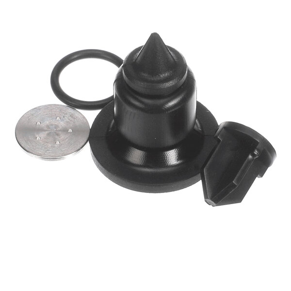 A JoeTap JT-12543-RK spout repair kit with black plastic components, a metal disc, and an O-ring.