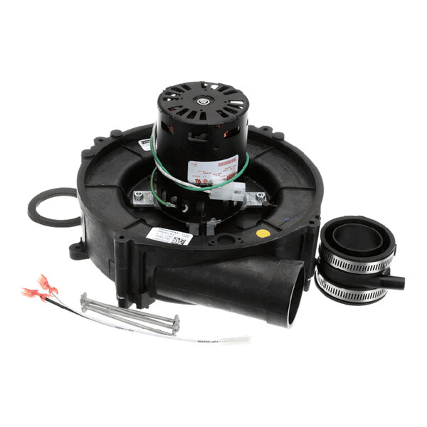 A blower vent assembly for a furnace, including a motor, housing, and installation hardware.