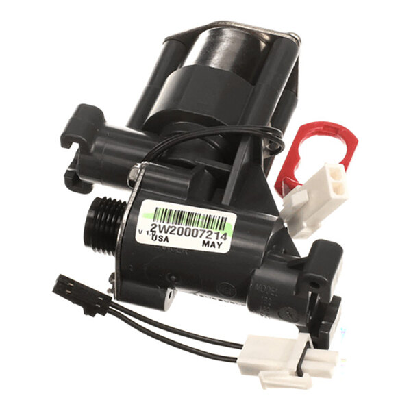 A sealed 2.0 soda valve with adapter for a Lancer beverage dispenser.