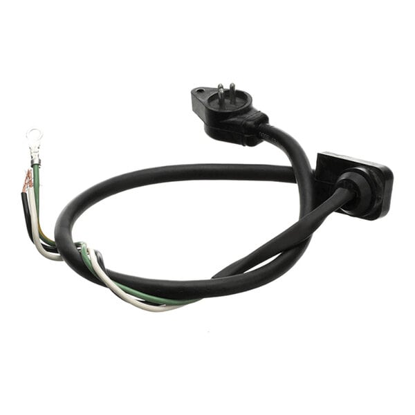A black wiring harness with a male connector and exposed wire ends.