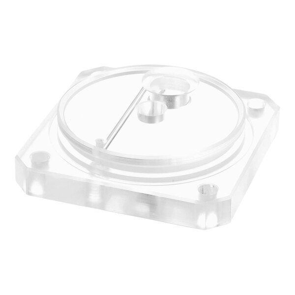 A clear acrylic faceplate with a square shape and circular cutouts.