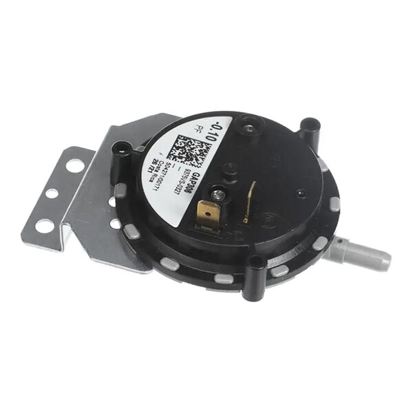 A Doyon GAP306 pressure switch with a black circular body, metal mounting bracket, and labeled connector terminals.