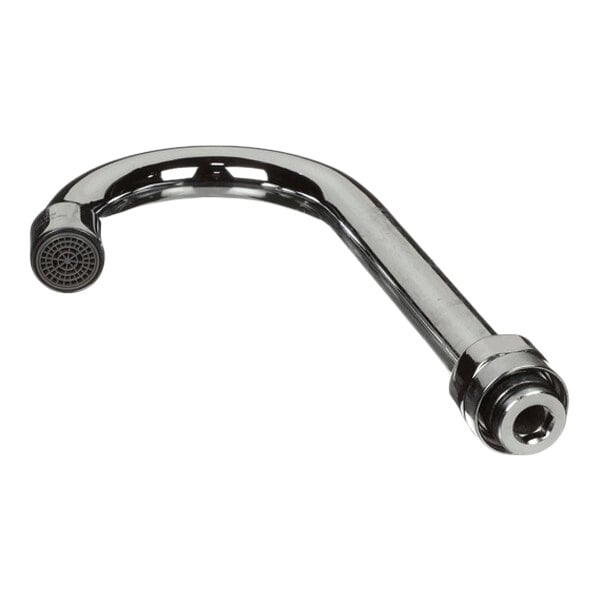 A chrome gooseneck spout for a faucet.