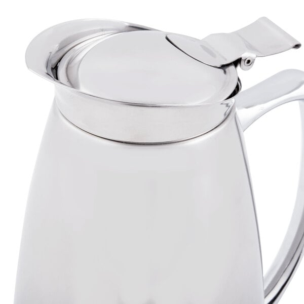 A silver metal Bon Chef insulated stainless steel server with a lid.