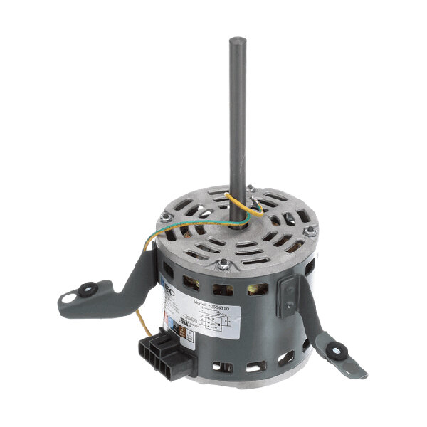 A direct drive electric motor with mounting brackets and a central shaft, used for HVAC applications.
