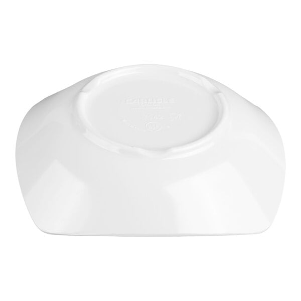 A white 5 oz. square melamine dish shown upside down.