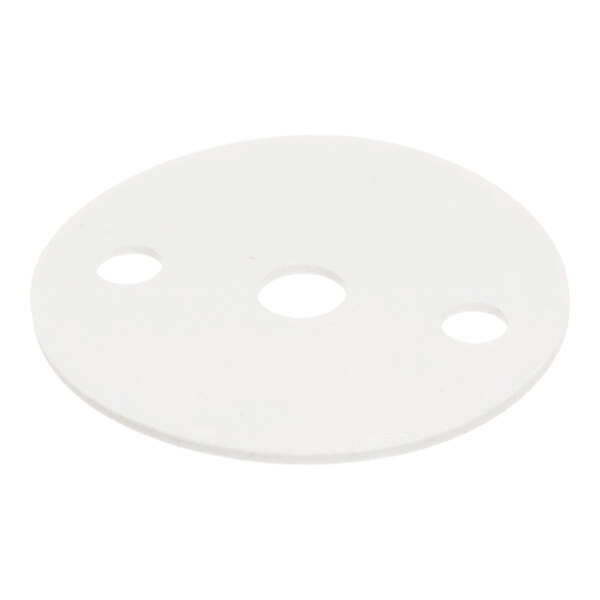 A round white silicone washer with three holes of varying sizes.