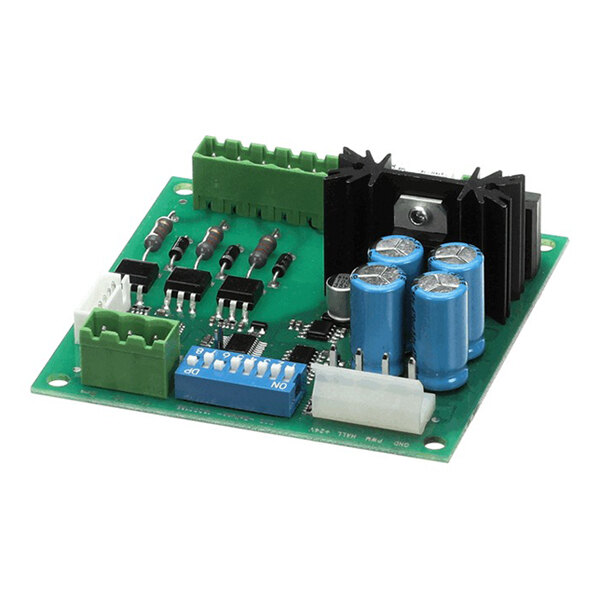 A green electronic control board with capacitors, connectors, and a heat sink, used for gas control in Evo SB equipment.