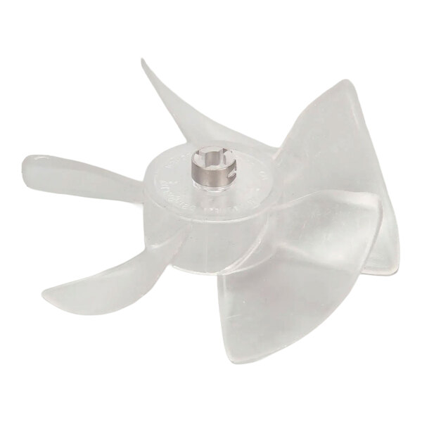 A transparent plastic fan blade with a central metal hub, designed for use in Hoshizaki equipment.