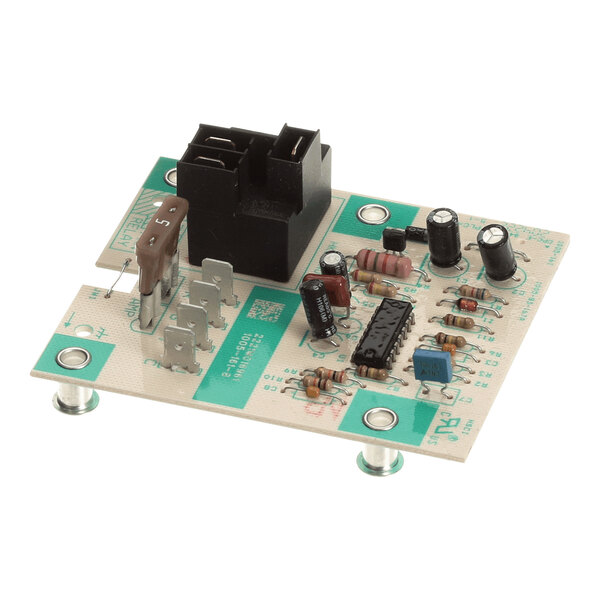 A control fan coil circuit board for HVAC systems with various electronic components mounted on it.