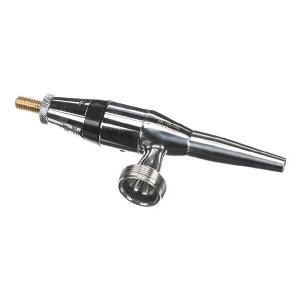 A polished stainless steel spout for a beverage dispensing system.