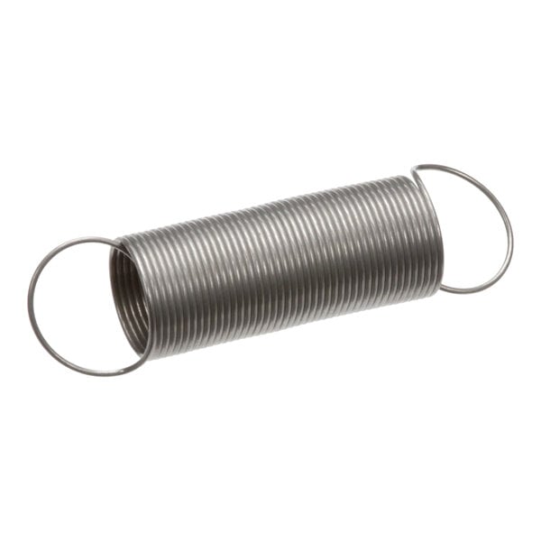A metal coil extension spring with loops on both ends.