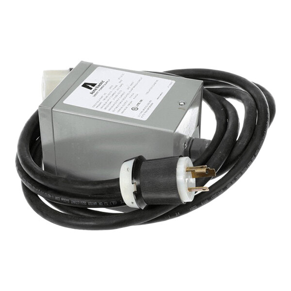 A boost transformer with a power cord and plug, designed for 60Hz and 30Amp operation.