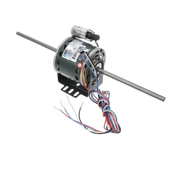 A direct drive electric motor with attached wiring and mounting bracket, designed for HVAC or industrial applications.