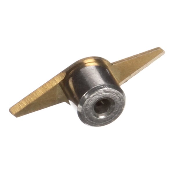 A metal cutter blade with an attached screw, designed for use with Dynamic Mixers.