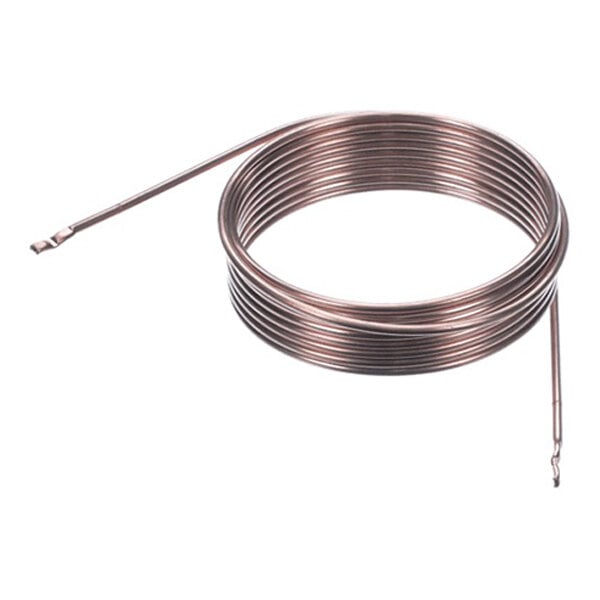 A coiled copper capillary tube used for refrigeration systems.