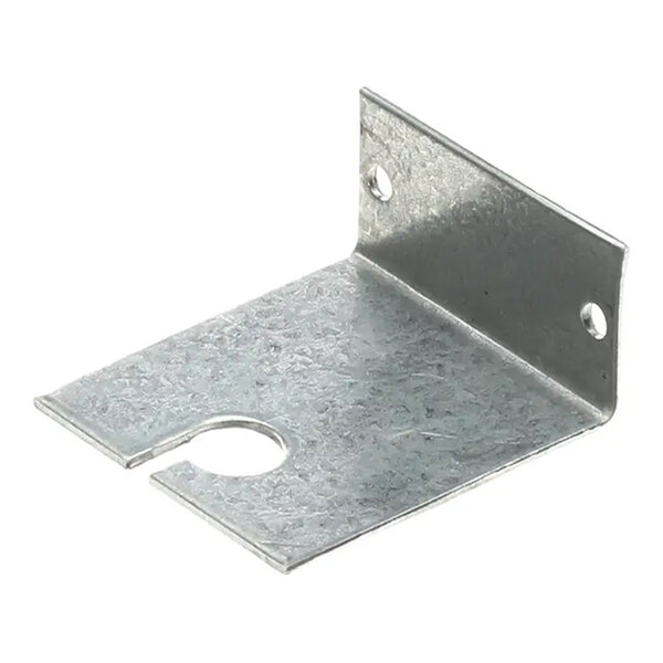 A metal L-shaped heater clip with two mounting holes and a slotted circular cutout.