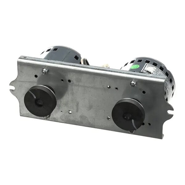 A metal bracket assembly with two attached pump motors designed for use in beverage or foodservice equipment.