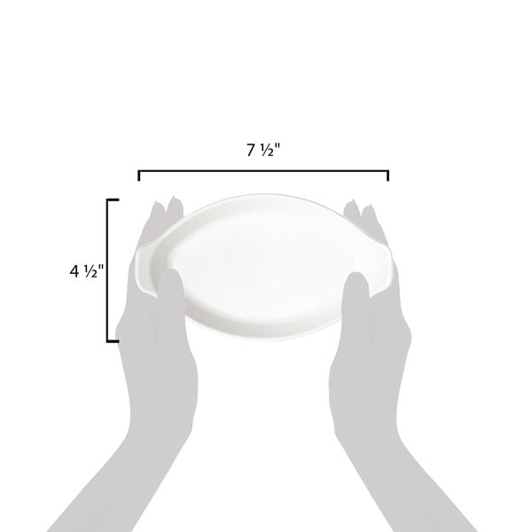 A drawing of a white oval Carlisle polycarbonate casserole dish.