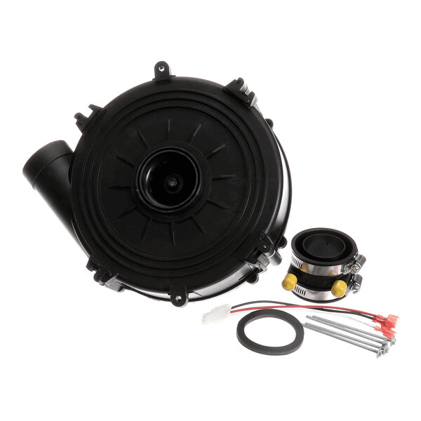 A blower vent assembly kit for HVAC systems, including the main blower unit, mounting hardware, and electrical connectors.