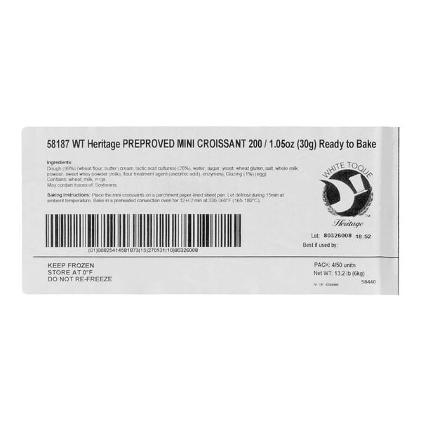White Toque Heritage Ready-to-Bake Mini Croissant Bulk Pack 1.05 oz. - 200/Case