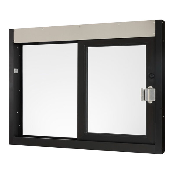 QuikServ 9060-BL Model SC-4030 48" x 4 1/2" x 36" Dark Bronze Anodized Aluminum Interior Left-to-Right Manual Drive-Thru Window with 1/4" Clear Tempered Glass