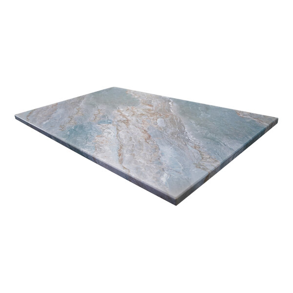 A rectangular indoor table top with an eased edge and squared corners, featuring a washed stone finish.