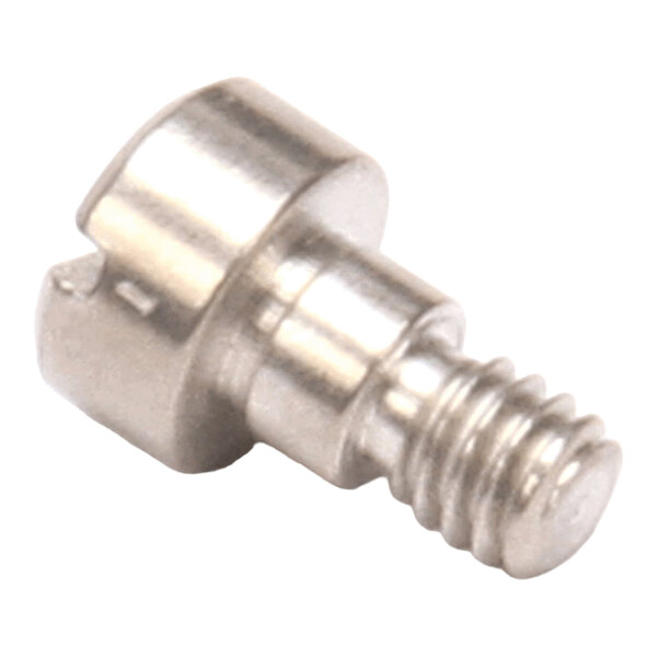 A small stainless steel slotted shoulder screw with an 8-32 thread size.