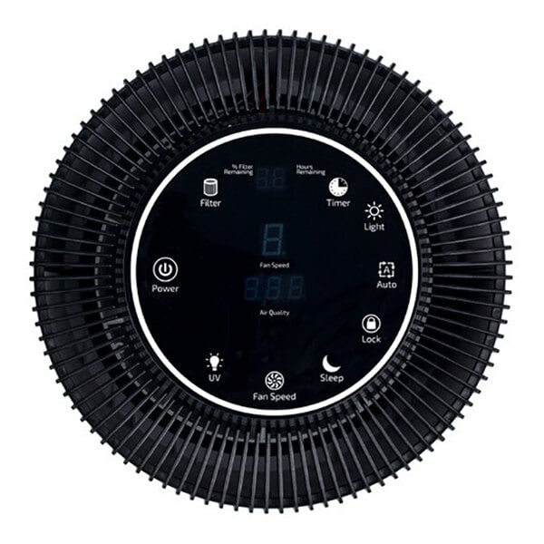 A black OdorStop OSAP5 HEPA air purifier with a circular control panel featuring multiple function buttons and indicator lights.