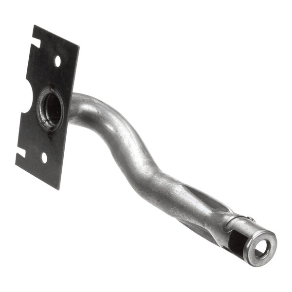A metal burner tube with a mounting plate, typically used in commercial kitchen equipment.