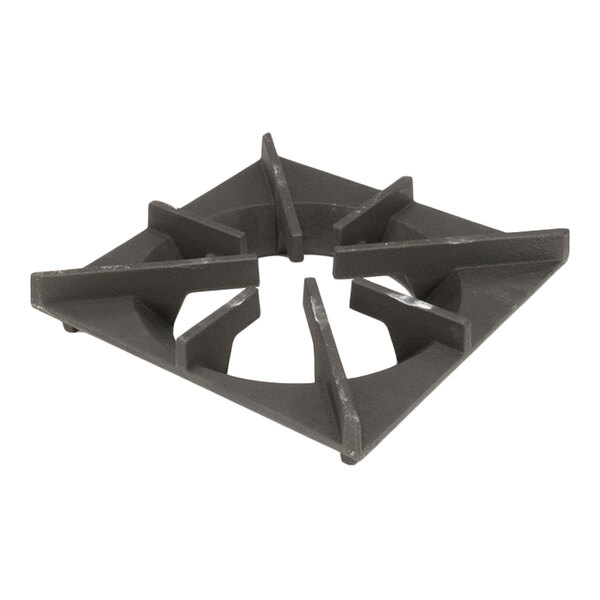 A square cast iron hotplate grate with raised supports and a central circular opening.