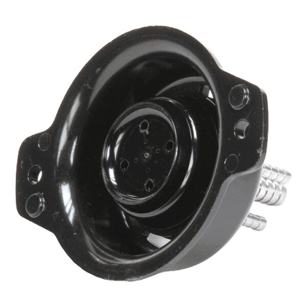A black Multiplex 020001779 nozzle mount with multiple holes and two metal connectors.