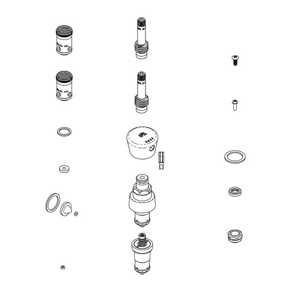 A diagram of various T&amp;S faucet parts.