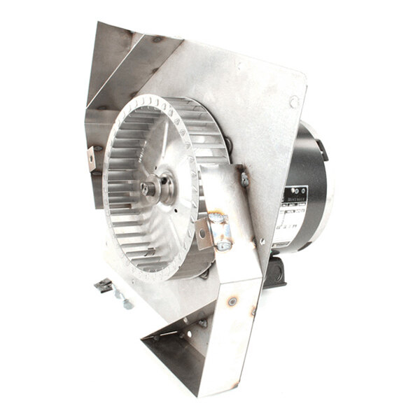 A metal motor assembly with a fan wheel, designed for two-speed operation at 208-240V.