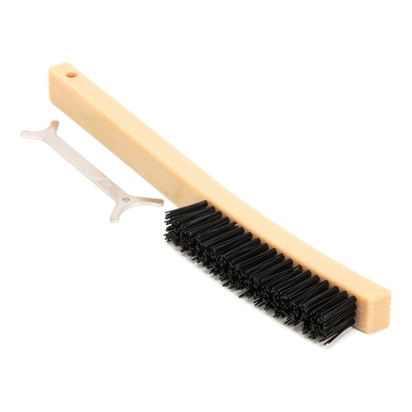 A broiler tool kit for electric broilers, consisting of a brush with a beige handle and black bristles, and a metal tool.
