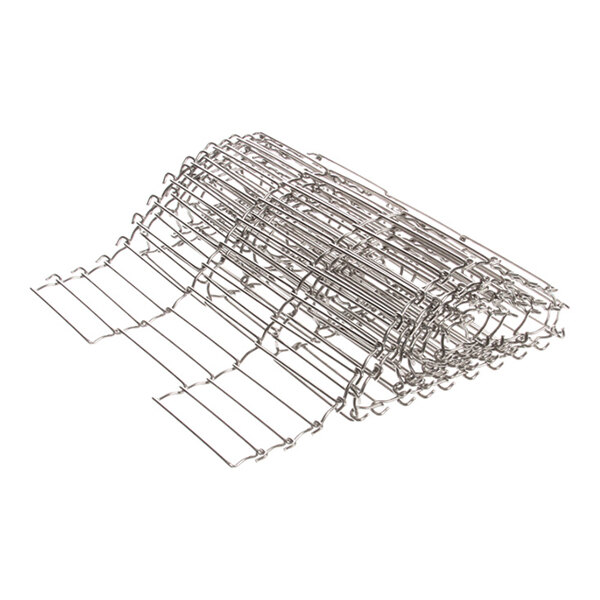 A metal wirebelt mesh with a 15 x .092 mesh size and dimensions of 10.625 inches wide, designed for use in food service equipment.