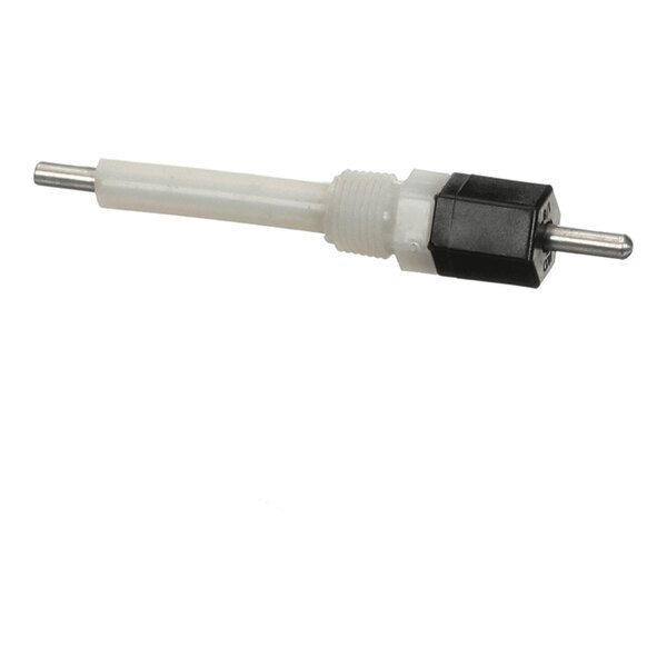 A plastic probe with a threaded section and metal tips, designed for use with 1/8 NPT fittings.