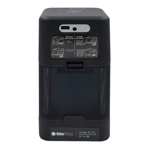 A black OdorStop OSAP2B 3-speed HEPA air purifier with a mesh front panel and labeled controls.