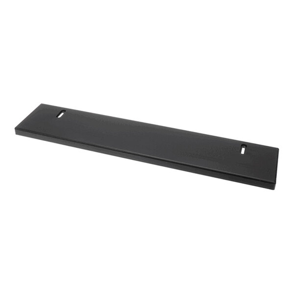 A rectangular deep black plinth with two elongated mounting holes, designed for use with Miele appliances.