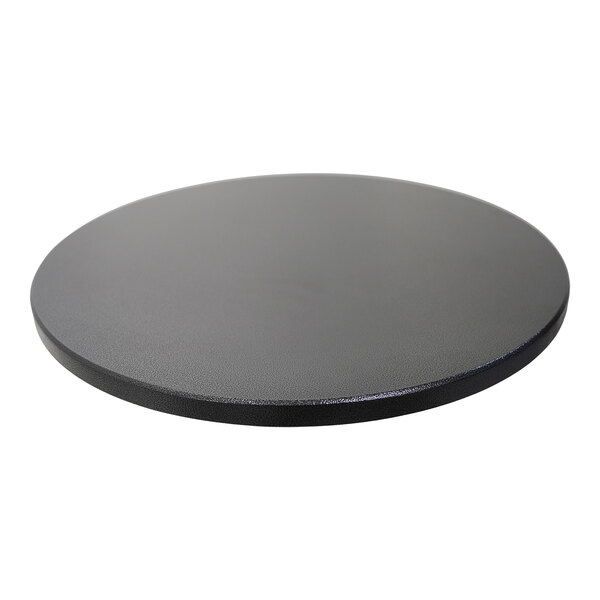 A round outdoor table top with an eased edge and a silver vein finish.