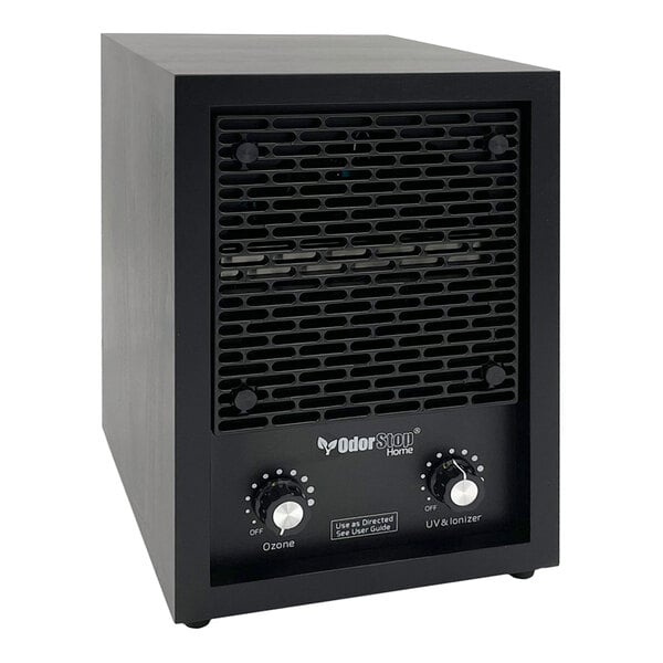 An OdorStop OSAP3700 ozone generator and UV air purifier with control knobs and a front vented panel.