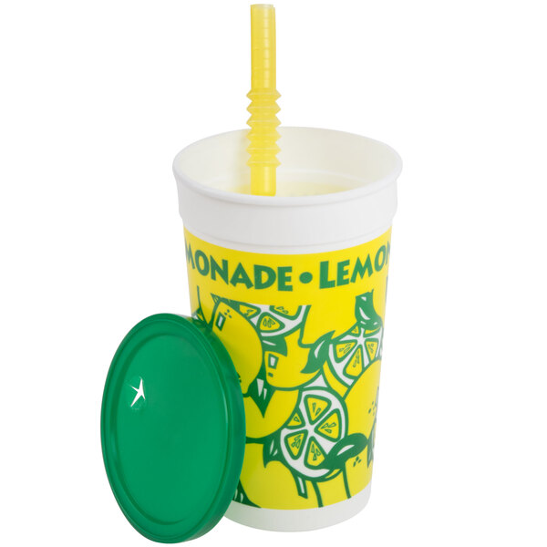 16 oz. Tall Plastic Lemonade Cold Cup with Straw and Lid 500/Case