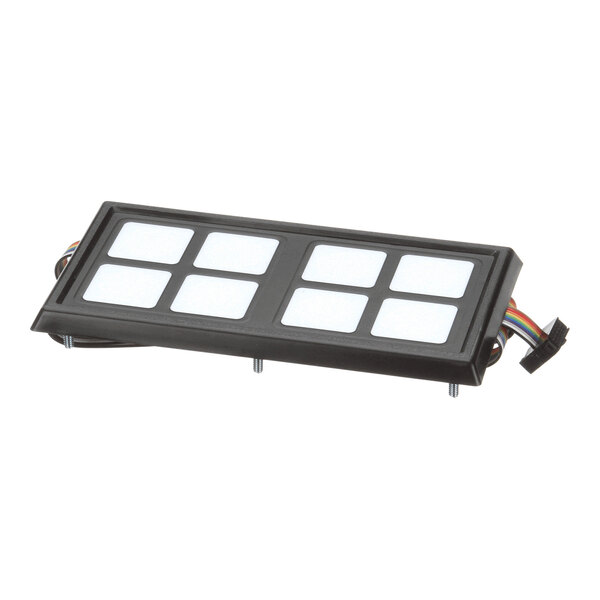 A rectangular electronic keypad assembly with eight white buttons and an attached wiring harness.