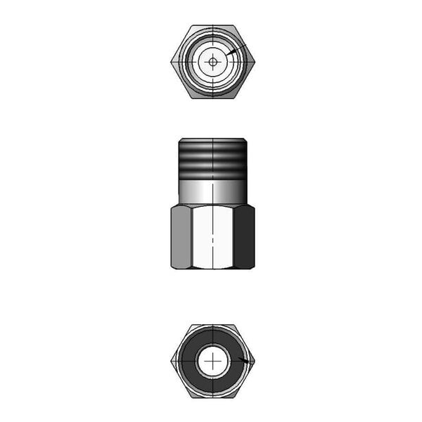 A close-up drawing of a chrome hexagon nut.