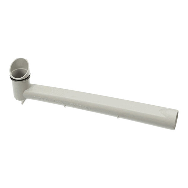 A white plastic feed pipe with an angled connector and O-rings, designed for use in Miele appliances.