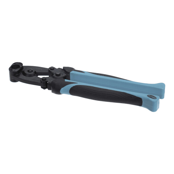 A straight jaw Oetiker pincher tool with blue and black handles.
