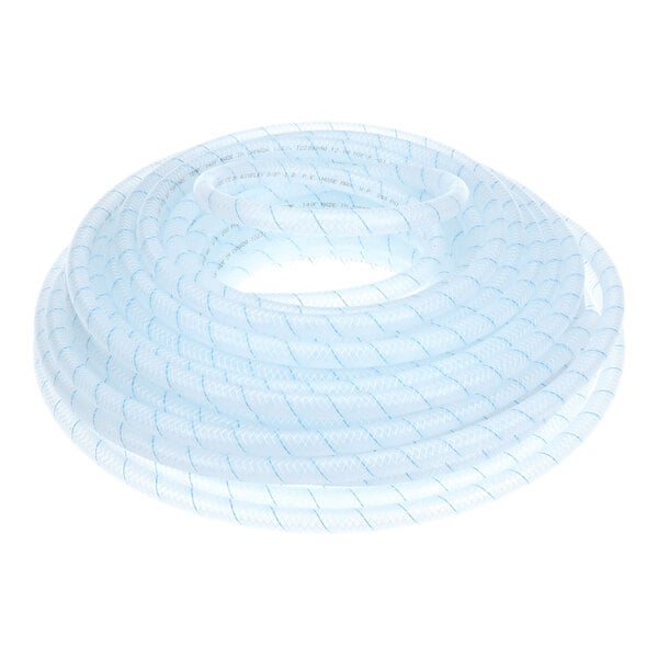 A coiled length of clear braided tubing.