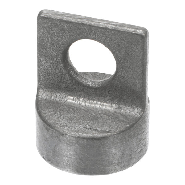 A metal paddle nut with a cylindrical base and a flat top featuring a central hole.