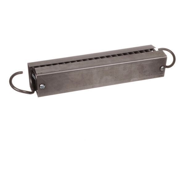 A rectangular metal spring carriage tension device with hooks on both ends.