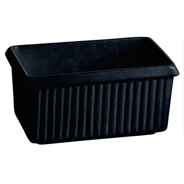 A black rectangular Tablecraft server with ridges and a handle.